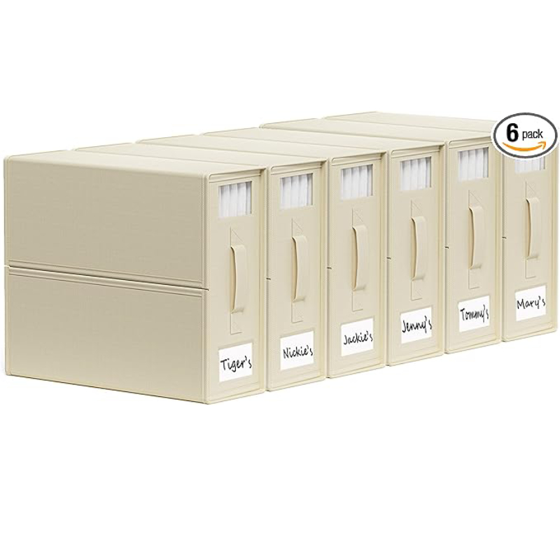 6-piece set of bed sheet storage box and shelf, foldable linen wardrobe storage shelf with window and label