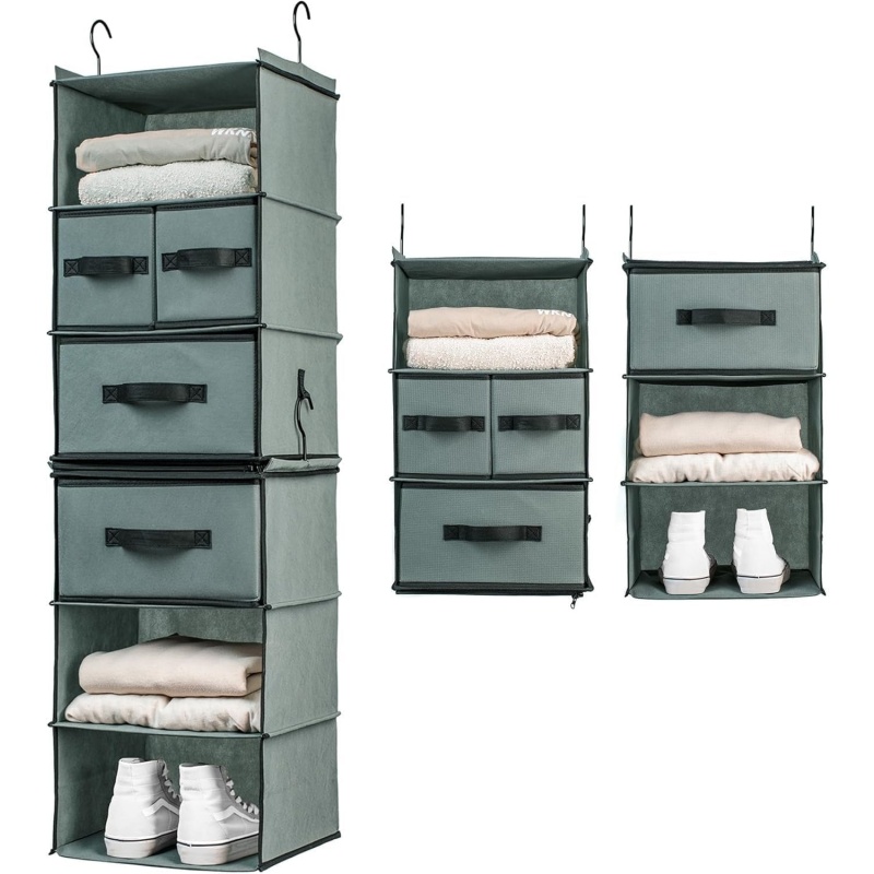 6-Shelf Hanging Closet Organizer, 2 Separable 4-Shelf Hanging Shelves with 3 Drawers
