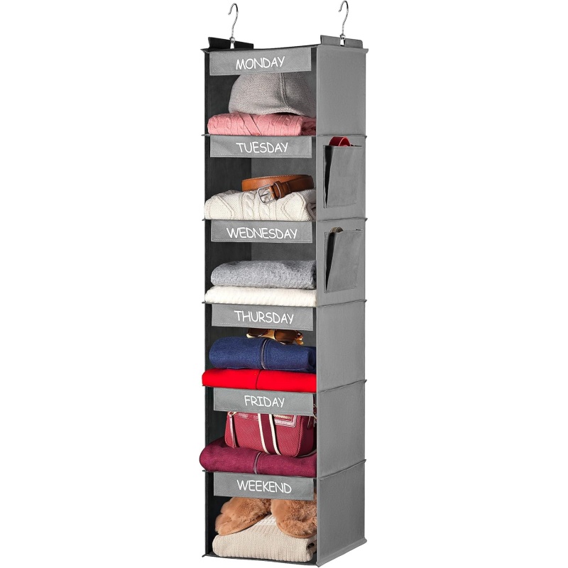 6-Shelf Weekly Hanging Closet Organizer, Weekly Clothes Organizers