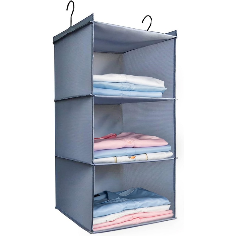 3-Shelf Hanging Closet Organizer and Storage, Collapsible Hanging Closet Shelves